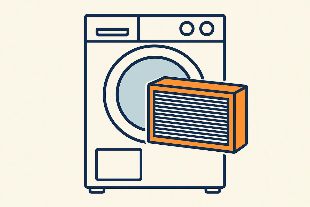 Illustratie van het uitneembare condensorblok van een wasdroger