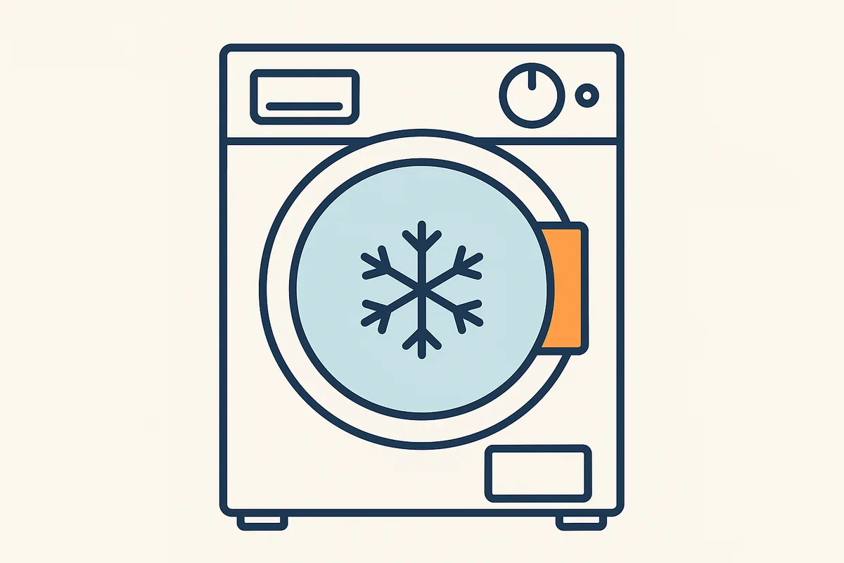 Illustratie van een wasdroger met een temperatuurweergave op een lage stand