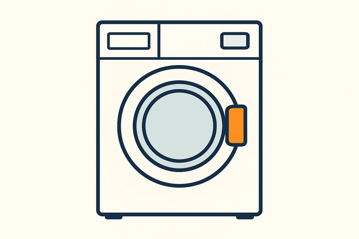 Illustratie van een wasmachine met een gesloten deur en het deurslot uitgelicht