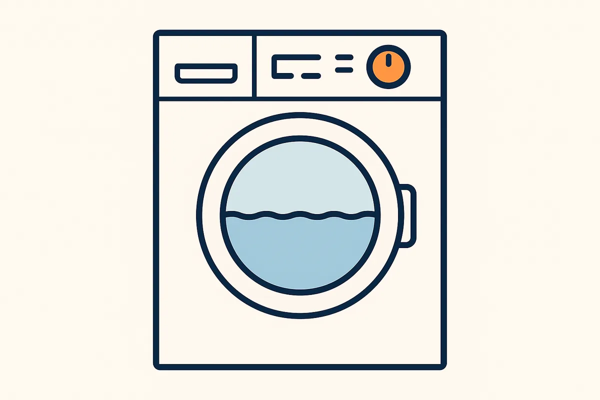 Illustratie van een wasmachine met water dat in de trommel blijft staan