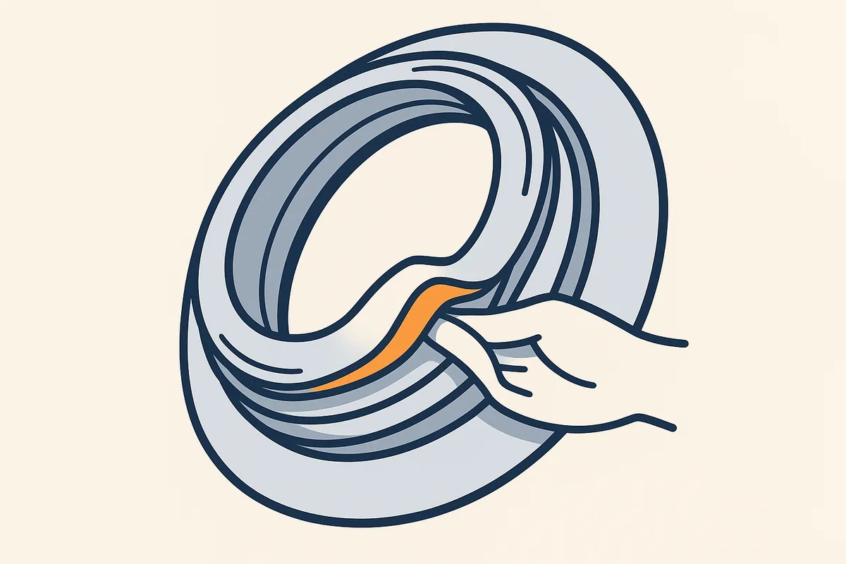 Illustratie van een wasmachine met de plooi van de deurmanchet opengevouwen
